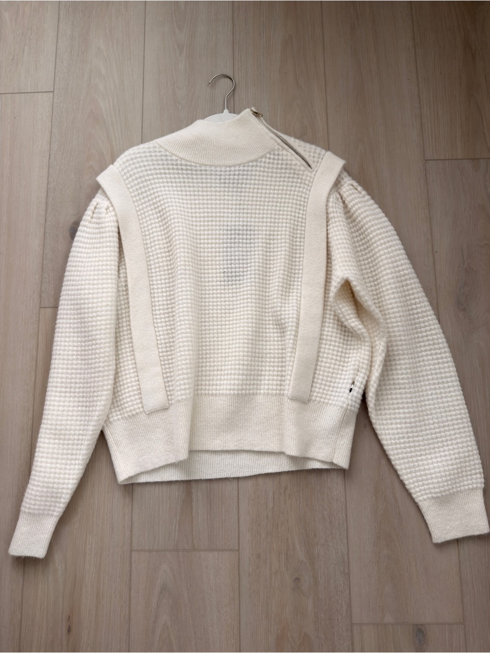 BOSS Cream Textured Cowl-Neck Sweater with Strap Detail